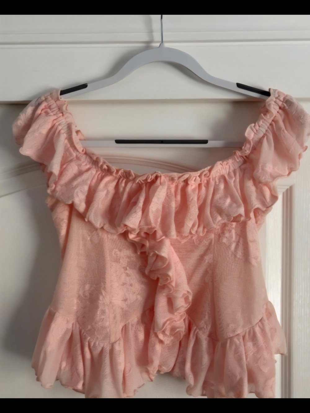 Anthropologie Blush Pink Ruffle Off-Shoulder Crop Top